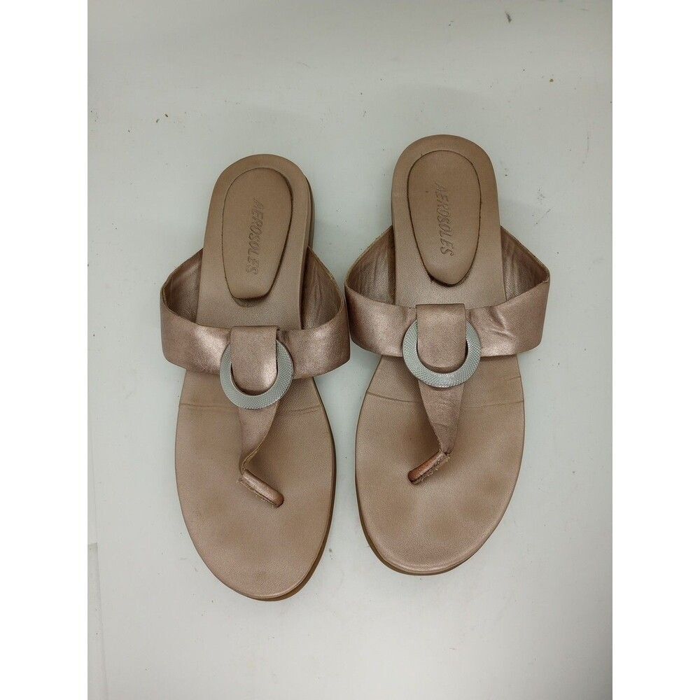 Aerosoles Sandals Vegan T-Strap Thong Flat Sz 7.5 Copper Disco Night